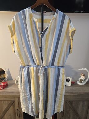 Time and Tru Yellow, White & Blue Striped Tunic Top